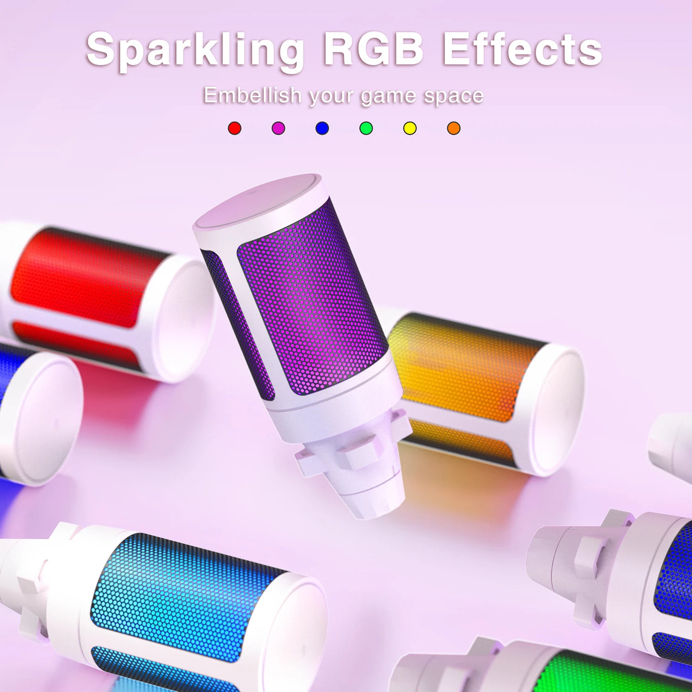 AmpliGame USB Gaming Microphone with Quick Mute,RGB Condenser Mic with Tripod for PC,PS5,Laptop Streaming Podcasting -A2W White