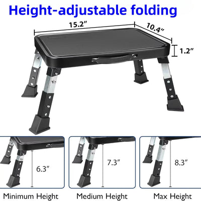 3-step adjustable folding step stool, foldable step stool, safer metal step stool for bedrooms, kitchens, offices, SUVs, etc. fo