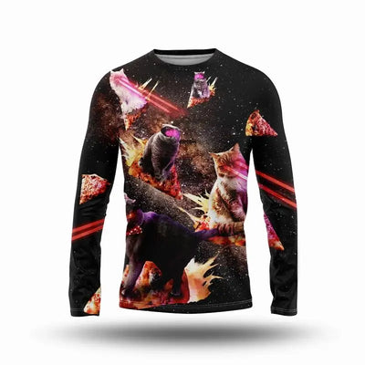 Christmas Costumes Pizza Cat Print Summer Men Women O-Neck T-shirt Casual Long Sleeve Oversized Pullover Trend Tops Men Clothing
