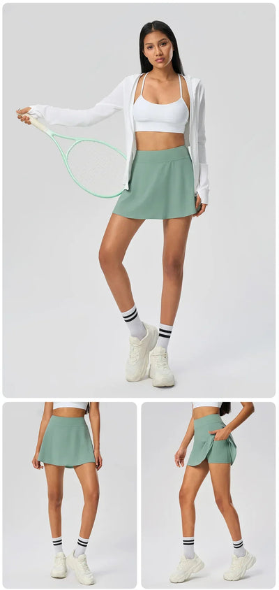 Women Sports Skorts High Waist Tennis Skirt With Pocket Fitness Running Athletic Golf Culotte Gym Sportswear Shorts