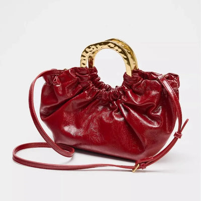 Fashion Ruched Women Handbags Designer Metal Handle Hand bag Luxury Oil Wax Pu Leather Shoulder Crossbody Bags Small Tote Purses