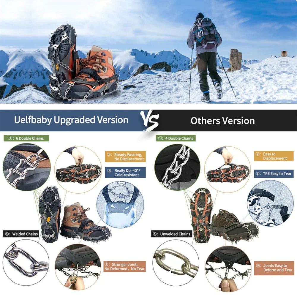 Crampons Shoes 19 Spikes Ice Snow Gripper Shoes Camping Anti-Slip Climbing Protect for Jogging Walking Hiking on Snow Ice