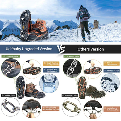 Crampons Shoes 19 Spikes Ice Snow Gripper Shoes Camping Anti-Slip Climbing Protect for Jogging Walking Hiking on Snow Ice