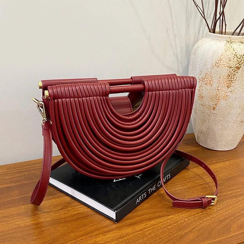 Handbags for women 2025 new gold luxury designer brand handwoven noodle bags rope knotted pulled half moon silver