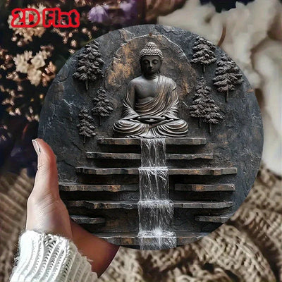 Wall art,Vintage Buddha Meditation Metal Wall Art -Sign with Serene Monk and Waterfall Design Yard,  Garden Wall Art