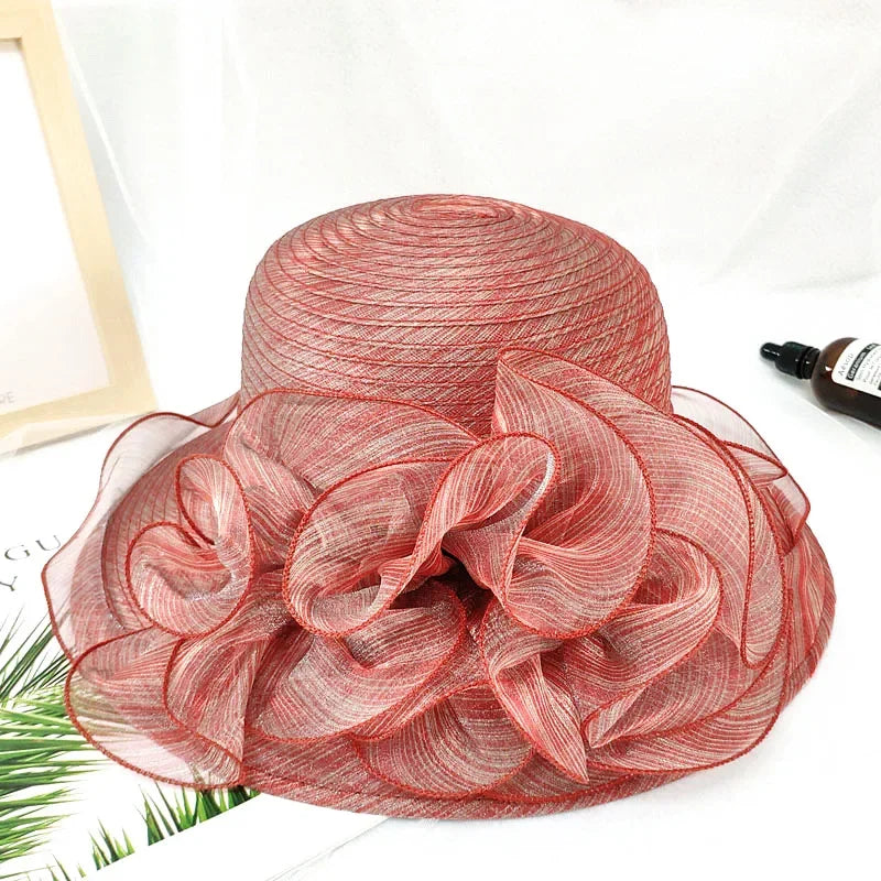 Summer hats for women Organza flower mesh sunshade hat vacation beach hat wide brimmed sun hat Sun protection sombreros de mujer