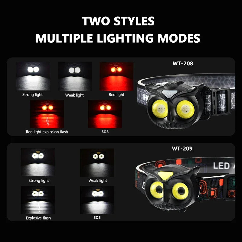 LiitoKala-Small Owl Headlamp, LH-208 209, Can Place 1.2V, 1.5V, AAA Outdoor Climbing Mountain Head Wearing Lamp