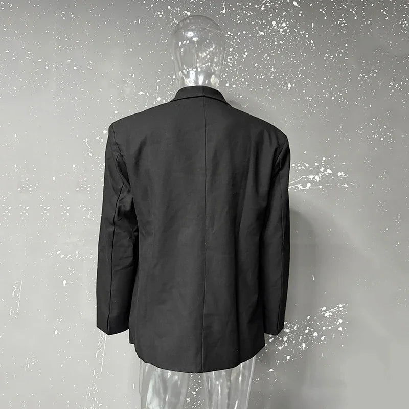 IEFB Metal Button Design Men's Blazers Shawl Collar Oblique Placket Design Casual Clothing Solid Color Male Suit Jackets 9W957