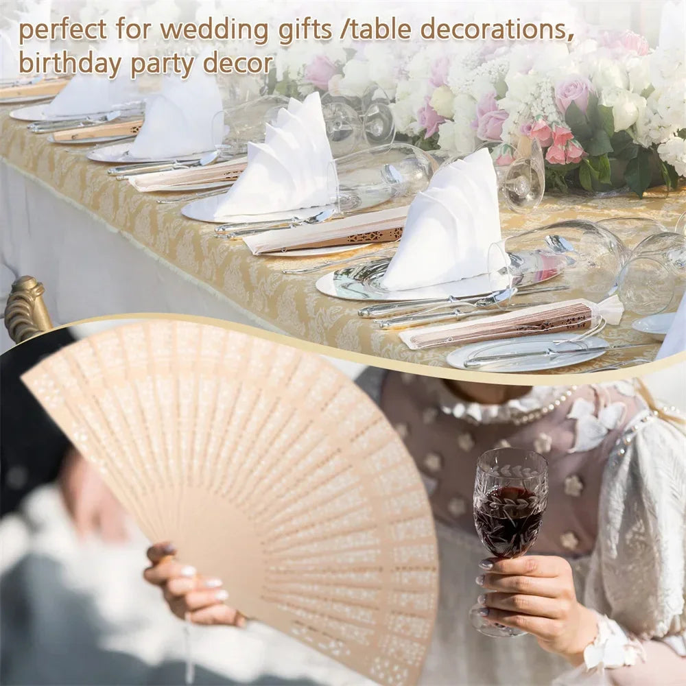 Folding Hand Fans Fashionable Engraved Women Elegant Wood Gifts Fan With Bags Tassels Wedding Mariage Festival Party Dance Props