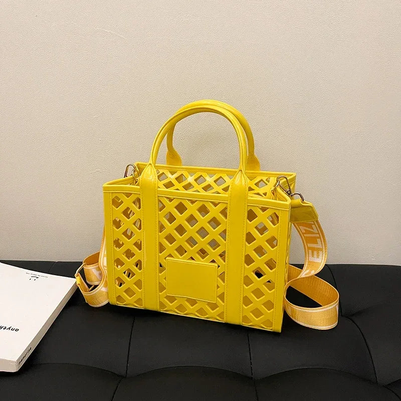 Designer Tote Bag For Women Brand Hollow Out Shoulder Bag 2025 New Travel Beach Handbag Purple Bag Fashion Shopper Purse