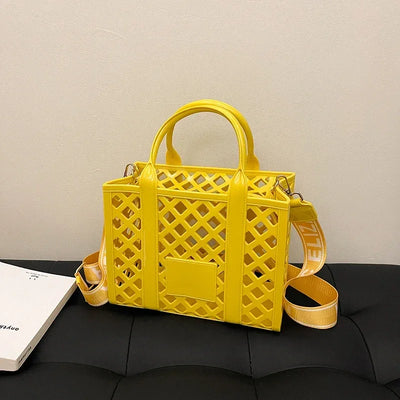 Designer Tote Bag For Women Brand Hollow Out Shoulder Bag 2025 New Travel Beach Handbag Purple Bag Fashion Shopper Purse