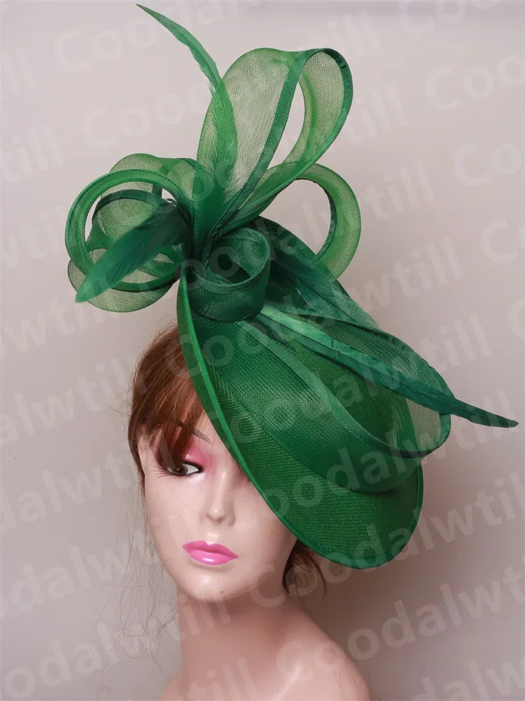 Royal Ascot Red Hair Fascinator Veils Hat Women Church Wedding Fascinaors Hat Headband Feather Derby Headpiece Ladies Chapeau