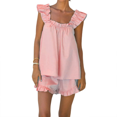 Women's Sleeveless Sling Square Collar Vest Shorts Tank Top