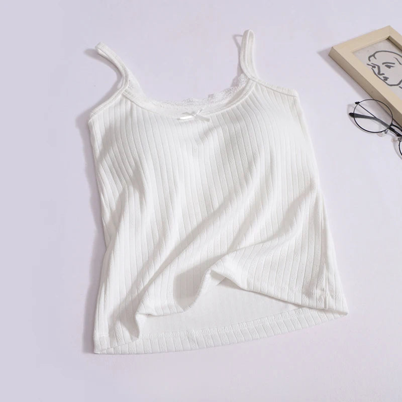 Women Bow Patchwork Lace Two-piece Tank Tops