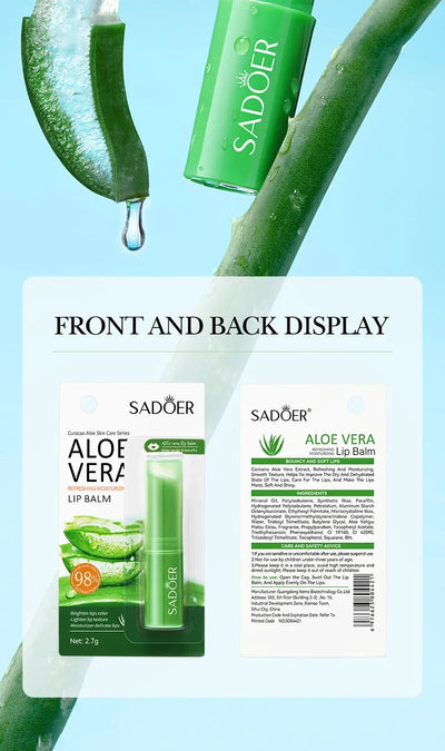 SADOER Lip Aloe Balm Nourishing, Hydrating and Moisturizing Preventing Cracking and Repairing Lips Gentle Non Irritating