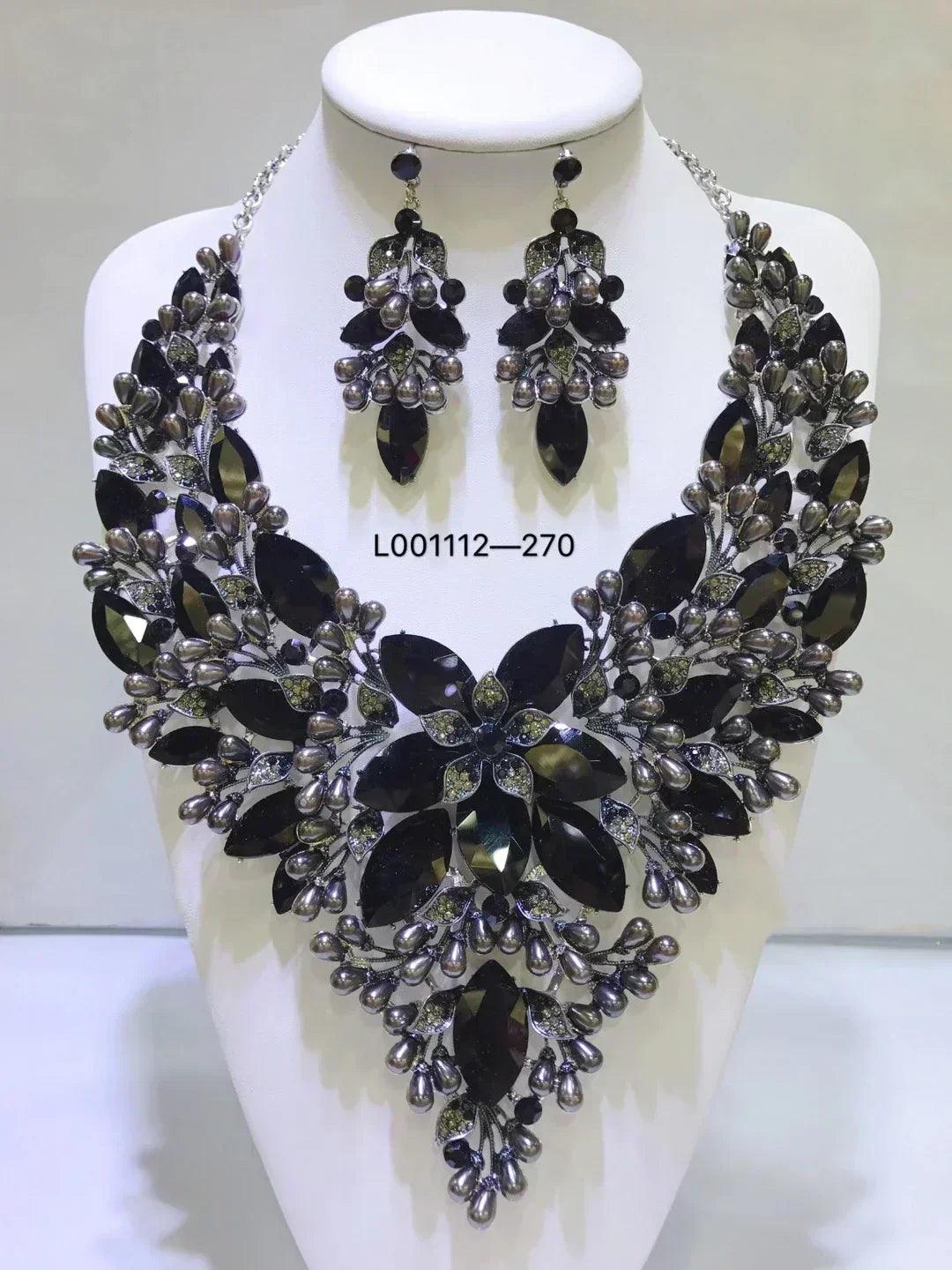 Women luxury necklaces set wedding delicate fashion jewelery crystal rhinestone earrings jewelry sets