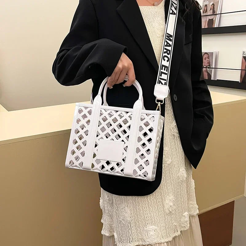 Designer Tote Bag For Women Brand Hollow Out Shoulder Bag 2025 New Travel Beach Handbag Purple Bag Fashion Shopper Purse