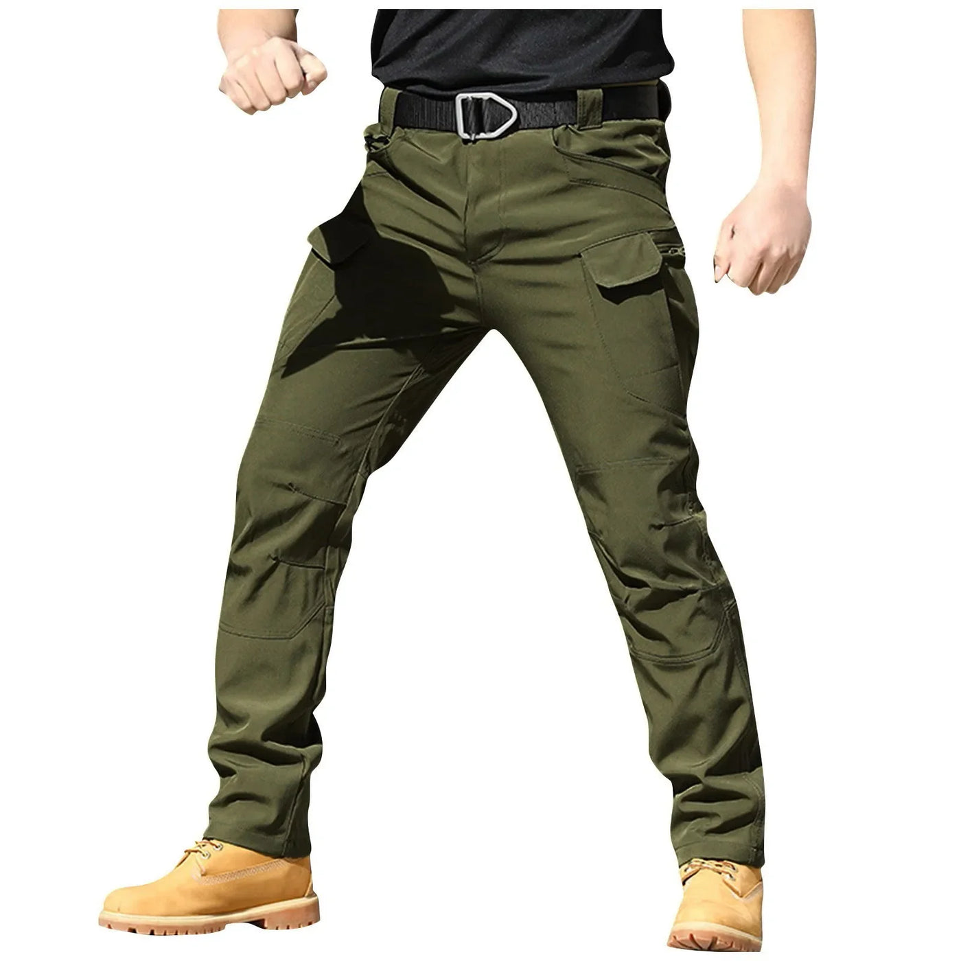 Men Solid Color Casual Cargo Multi Pocket Long Pants Outdoor Hiking Camping Climbing Stretch Waterproof Trousers