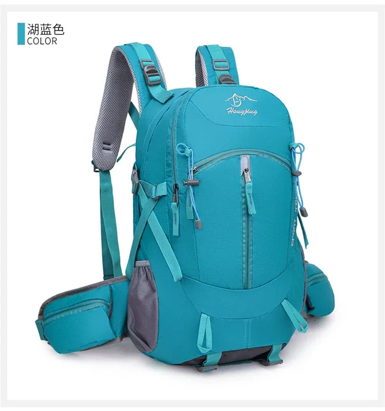 Fashionable and Wear-Resistant Outdoor Travel Backpack, Black and Red Contrasting Color Large-Capacity Mountaineering Bag with Waterproof Cover