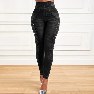 M XXL Faux Denim Leggings Women