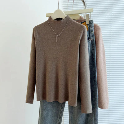 Sweaters Autumn Women Mock Neck Ruffles Sweater Long Sleeve Knitted Bottoming Solid Pullovers Jumpers Casual Sweater Winter