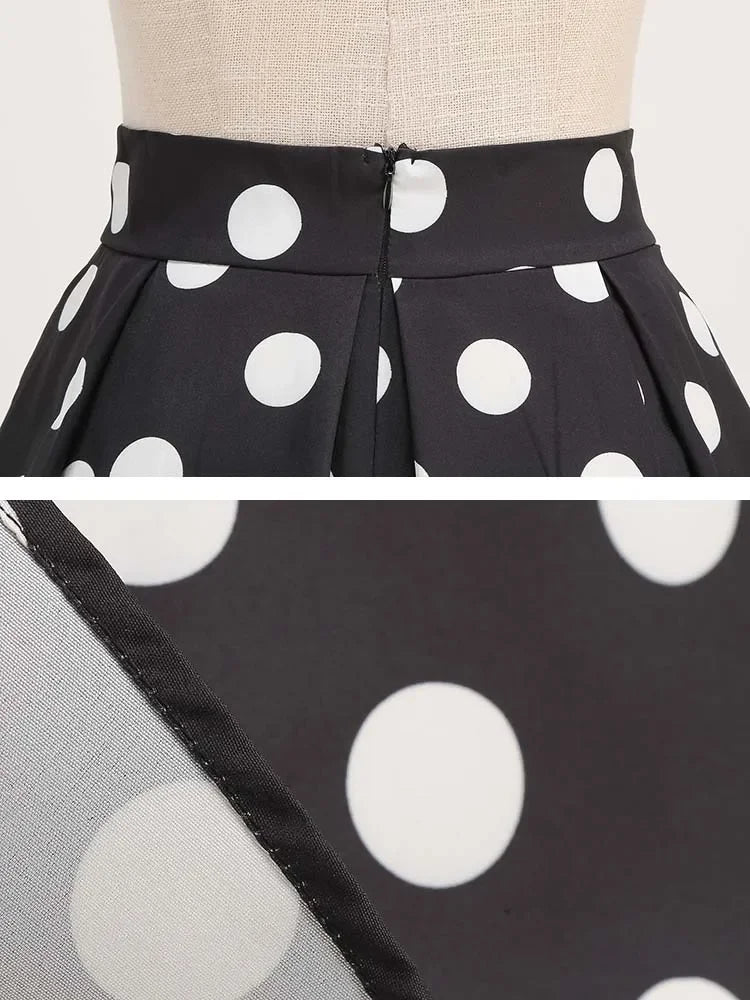 Summer Casual Women Midi Skirt Polka Dot High Waist Retro Vintage 50s Pleated Party Skirts