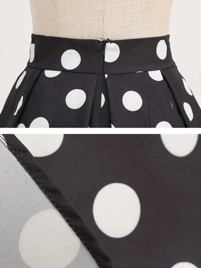 Summer Casual Women Midi Skirt Polka Dot High Waist Retro Vintage 50s Pleated Party Skirts