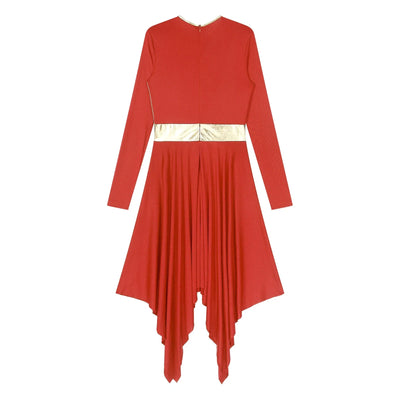 Women Church Choir Worship Liturgical Dress Modern Lyrical Dance Waltz Stage Performance Costume Long Sleeve Metallic Shiny Gown