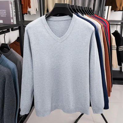 New Sweatwear Men's V Neck Basic Solid Color Sweaters Round Neck Elastic Pullovers Warm Autumn Knitted Oversized Sweater Men