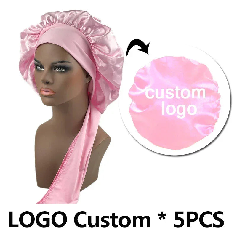 Silk Bonnet For Women Large Sleeping Cap For Hair Care Soft Satin Bonnets With Wrap Tie No Frizz No Fly Aways Hair Bonnets LOGO