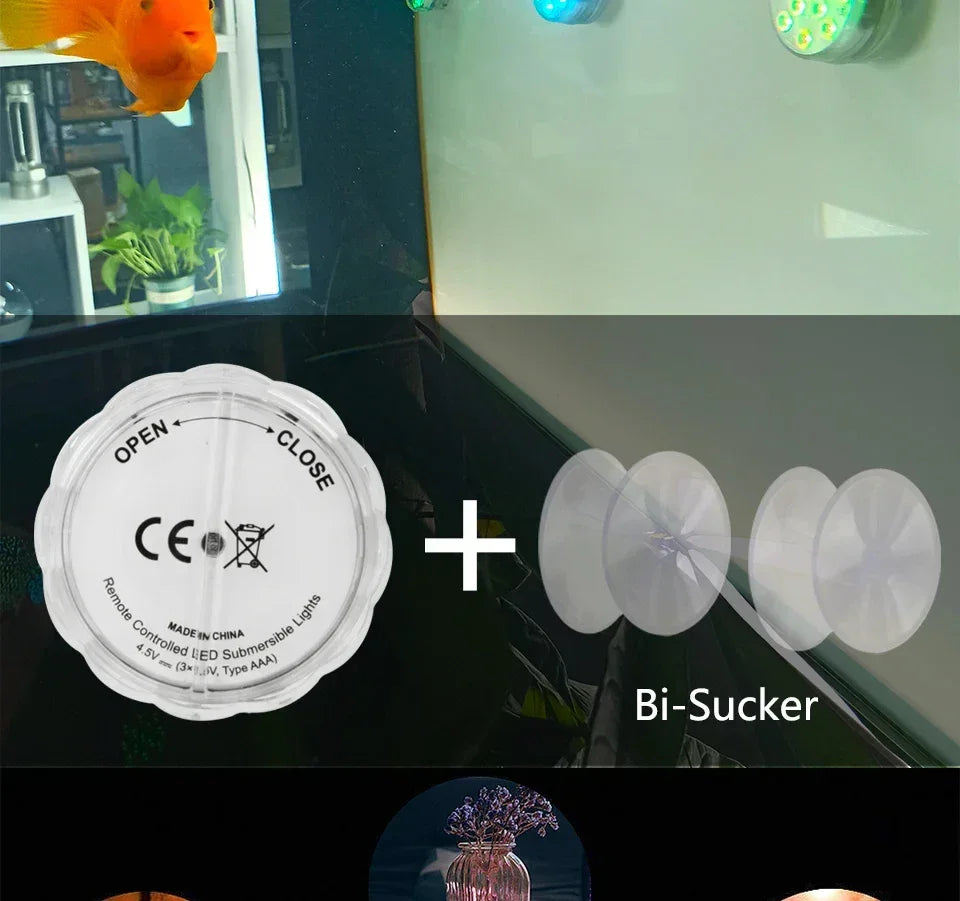 10 LEDs RGB Submersible Light Underwater Lamp Battery Operated Garden Swimming Pool Light for Wedding Party Aquarium Vase Bowl