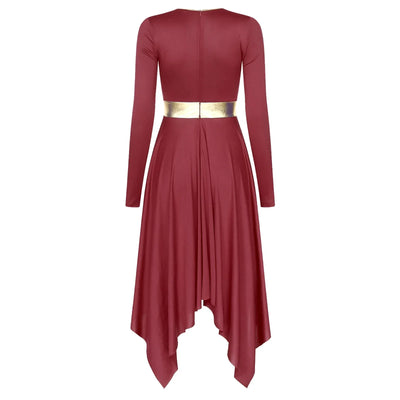 Women Church Choir Worship Liturgical Dress Modern Lyrical Dance Waltz Stage Performance Costume Long Sleeve Metallic Shiny Gown