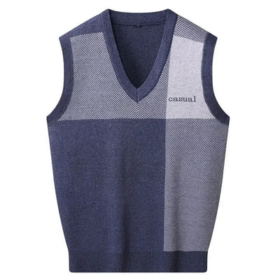 Knitted Sweaters for Men Letter Waistcoat Man Clothes Plaid Vest V Neck Sleeveless Overfit Maletry Cotton Knitwears Classic Ugly