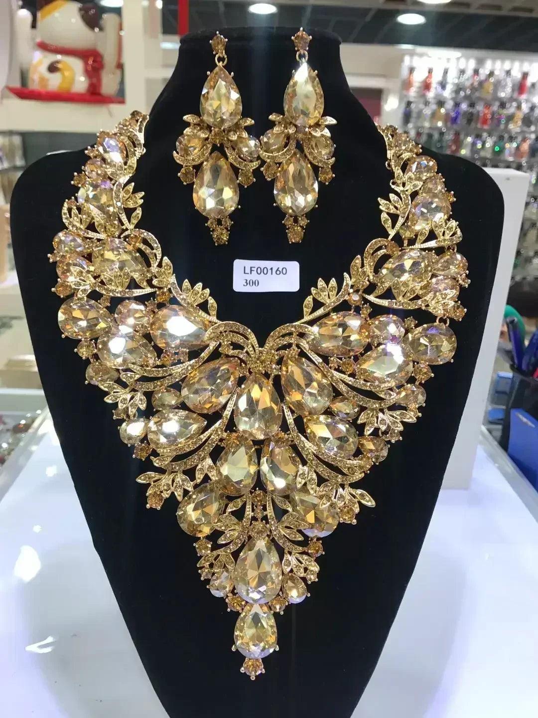 Women luxury necklaces set wedding delicate fashion jewelery crystal rhinestone earrings jewelry sets