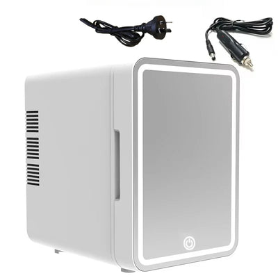 Skincare Fridge with Dimmable LED Light Mirror, 4L Makeup Mini Fridge for Bedroom, Car