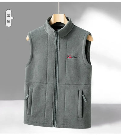 Outerwear Fleece Vest Men Autumn Winter Sleeveless Fleece Jacket Solid Color Warm Vest Outdoor Casual Fashion Hiking Polar Suit