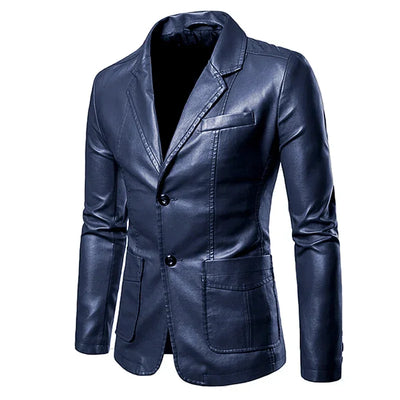 Blazer Man 2025 Men's PU Leather Jackets for Men Autumn Jacket Button Turn Down Collar Business Coat Biker Motocycle Jacket