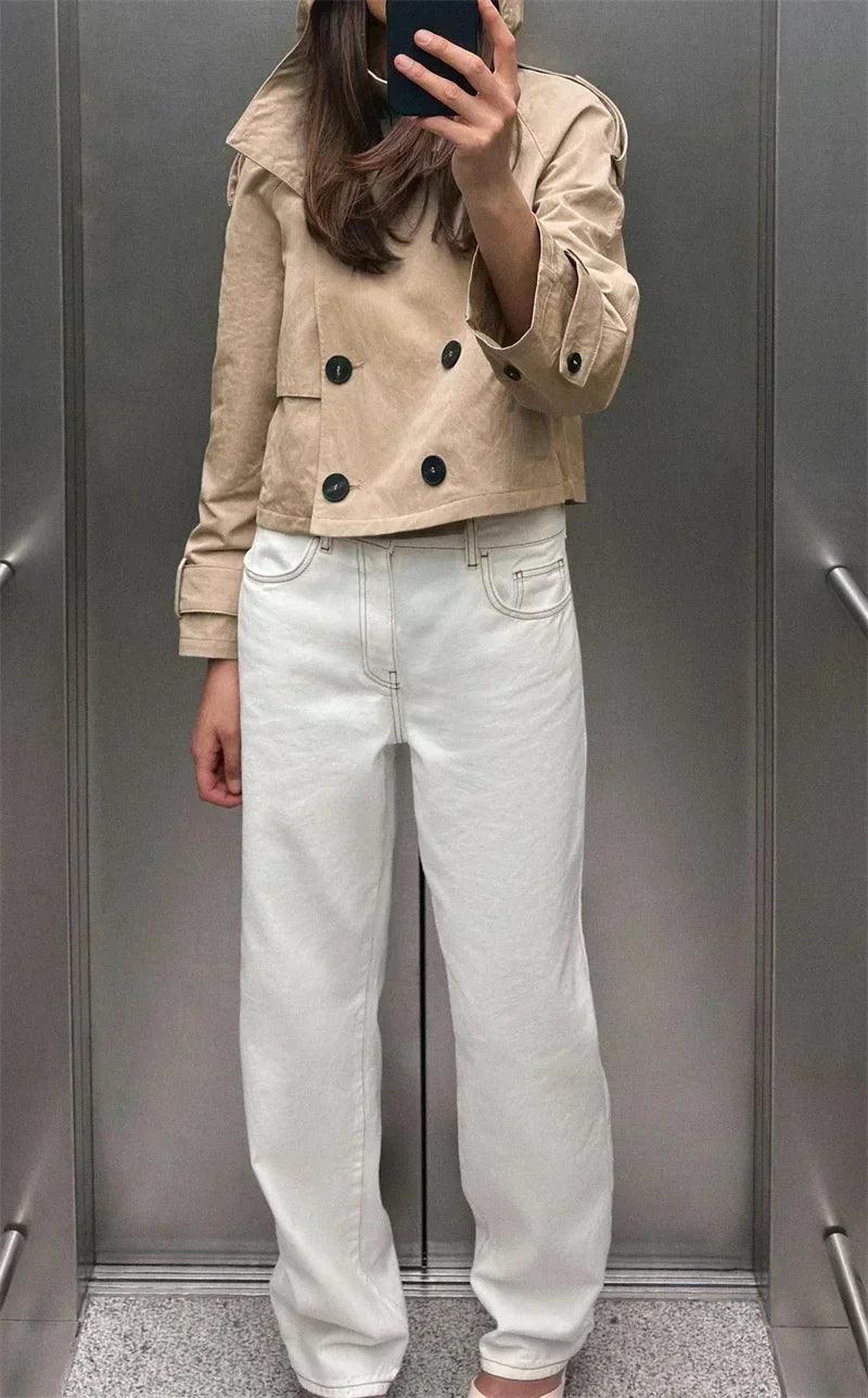 Fashionable khaki short hooded women’s summer jacket casual and versatile
