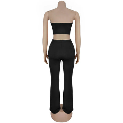 Kricesseen Women's Eyelet Pants Set 2 Piece Outfits Summer Runway Sequins Crop Top And Wide Legs Pants Set Workout Overalls