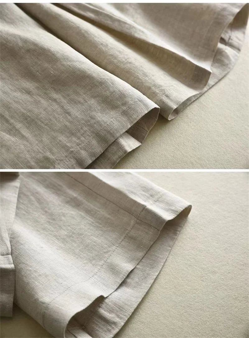 Women's Cotton Linen Straight Trousers Elastic High Waist Wild Wide Leg Pants Female Spring Summer Solid Color Loose Linen Pants