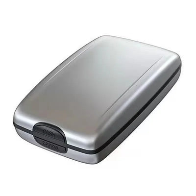 Silver RFID blocking card holder with sleek metallic design