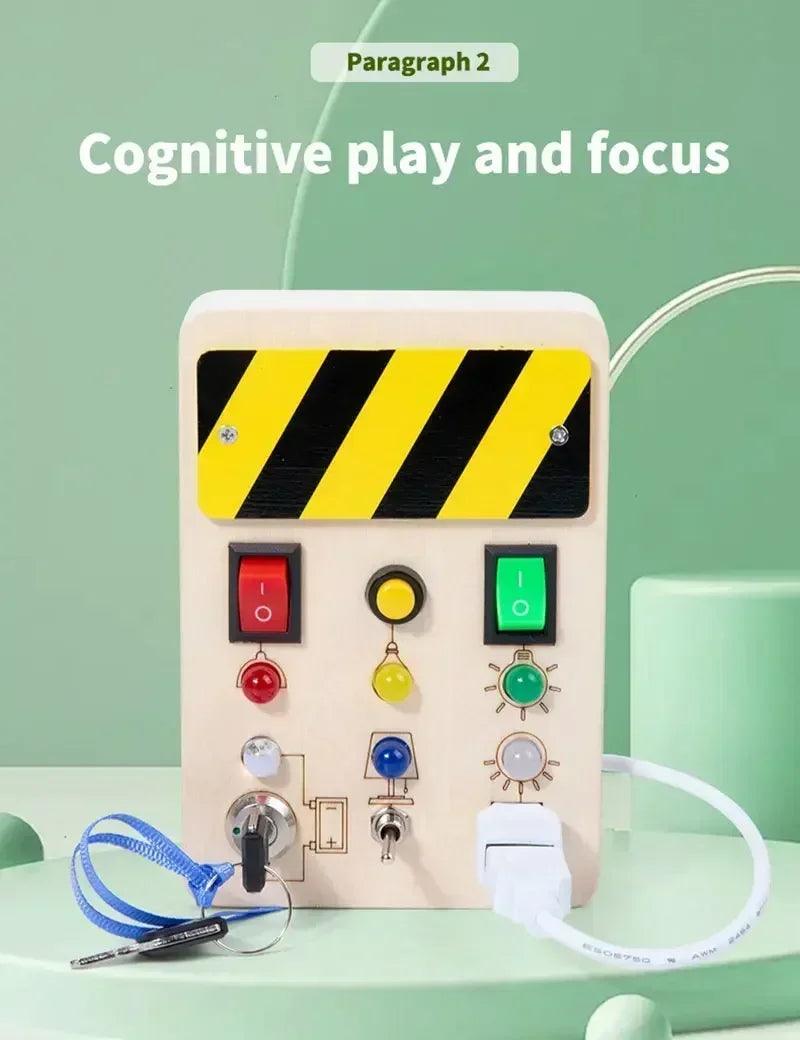 Montessori busy board sensory toys wooden with led light switch control travel activities children games for 2-4 years