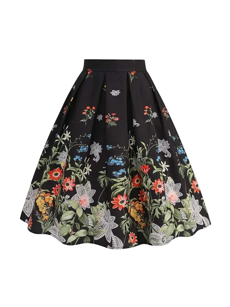 Summer Casual Women Midi Skirt Polka Dot High Waist Retro Vintage 50s Pleated Party Skirts