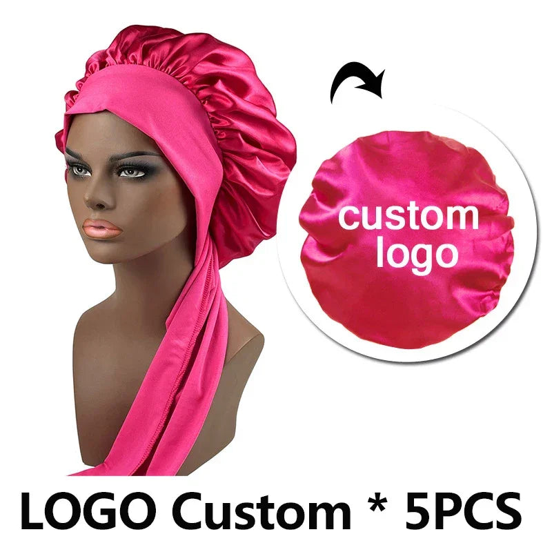 Silk Bonnet For Women Large Sleeping Cap For Hair Care Soft Satin Bonnets With Wrap Tie No Frizz No Fly Aways Hair Bonnets LOGO