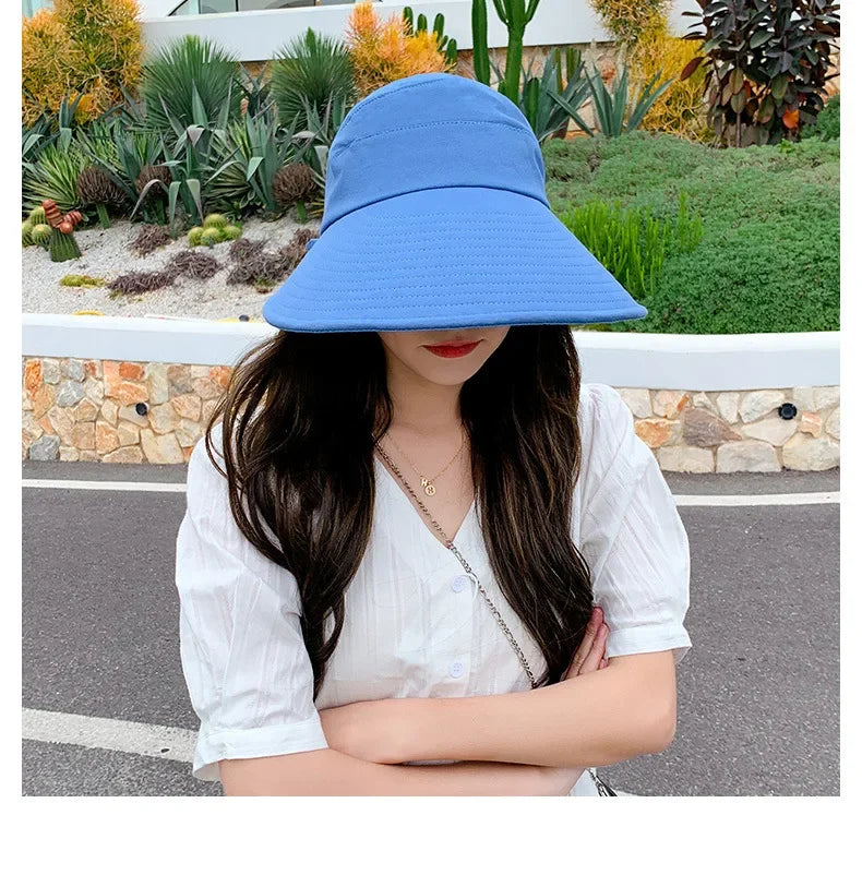 COKK Summer Hat Women Empty Top Foldable Sunhat Sunscreen Hats For Women Solid Color With Bow Ladies Hats Beach Cap Sun Hat