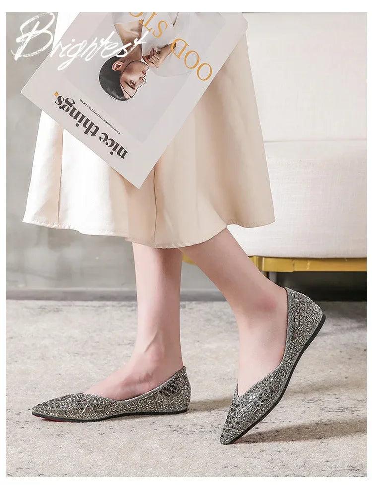 Women’s ballet rhinestones flats female plus size 43 slip on boat shoes chaussure