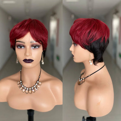 Short Human Hair Wigs Pixie Cut Straight perruque bresillienne for Black Women Full Machine Made Wigs With Bangs Cheap Wig