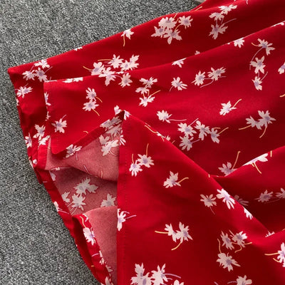 Korean Red elegant sexy Dress women Summer Autumn V-neck polka dot midi dress waist split dress vestidos de fiesta clothes