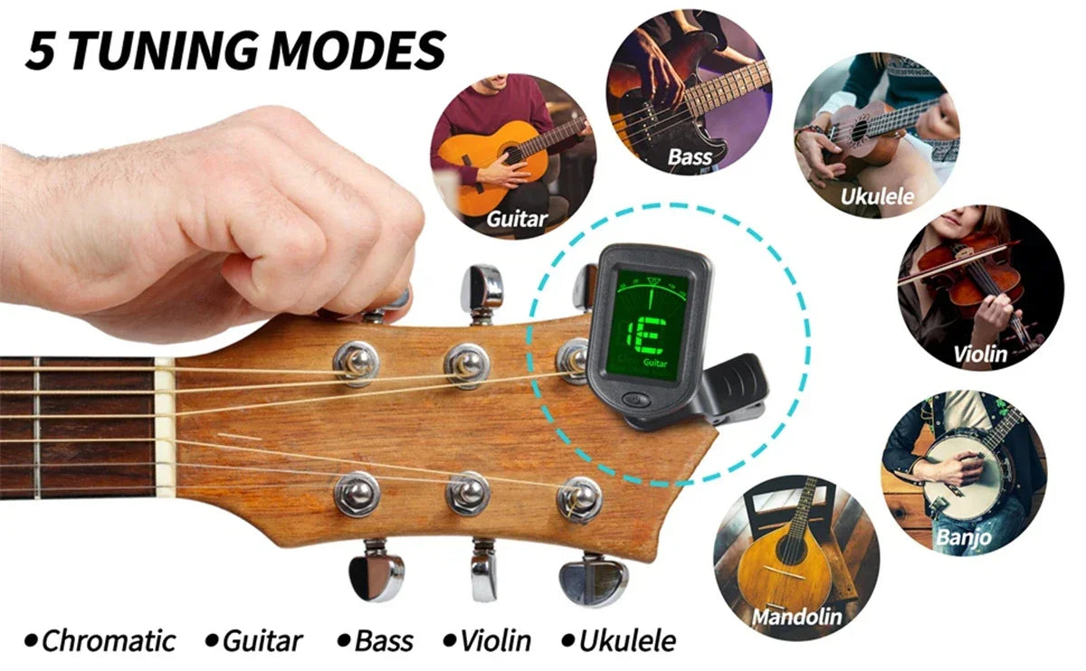 Guitar Tuner For All Instruments Clip on Electronic Tuner for Guitar Bass Ukulele Violin Mandolin Banjo