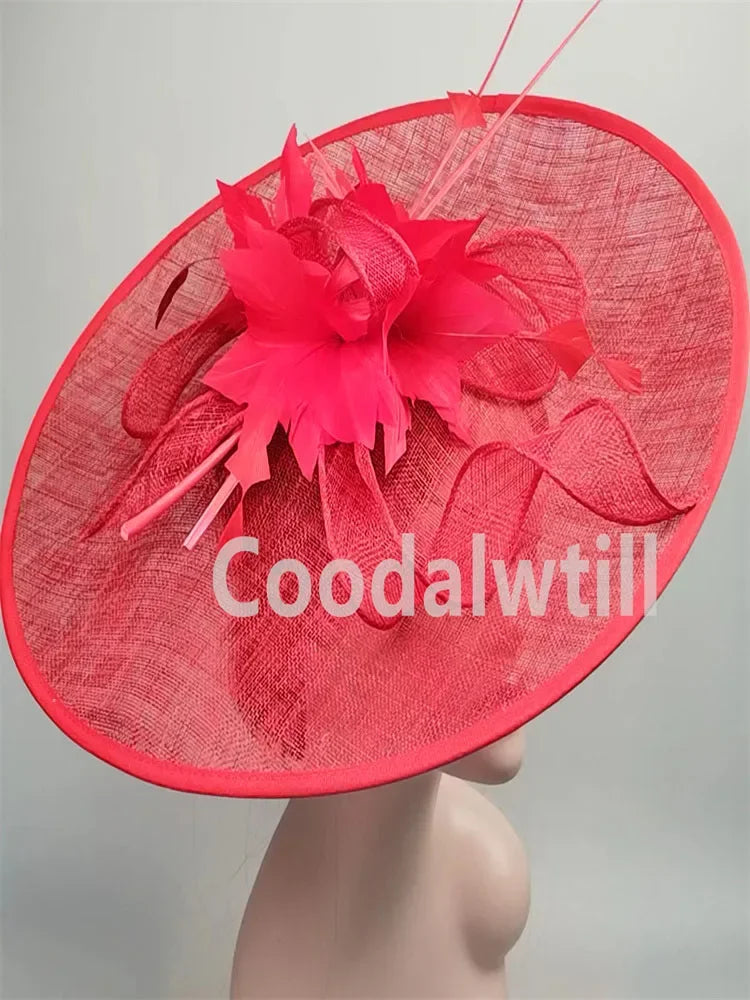 Royal Ascot Big Fascinator Hat Women Kentucky Derby Feather Large Hat Fascinator Party Wedding Headpiece Flower Church Chapeau